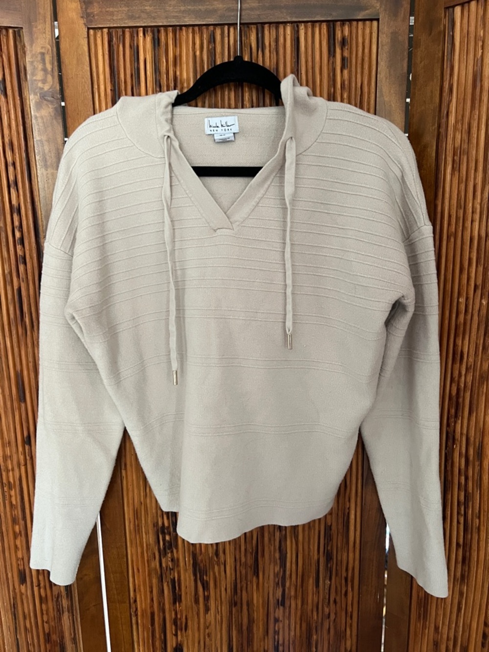 Nicole Miller Beige Knit Hoodie Sweater